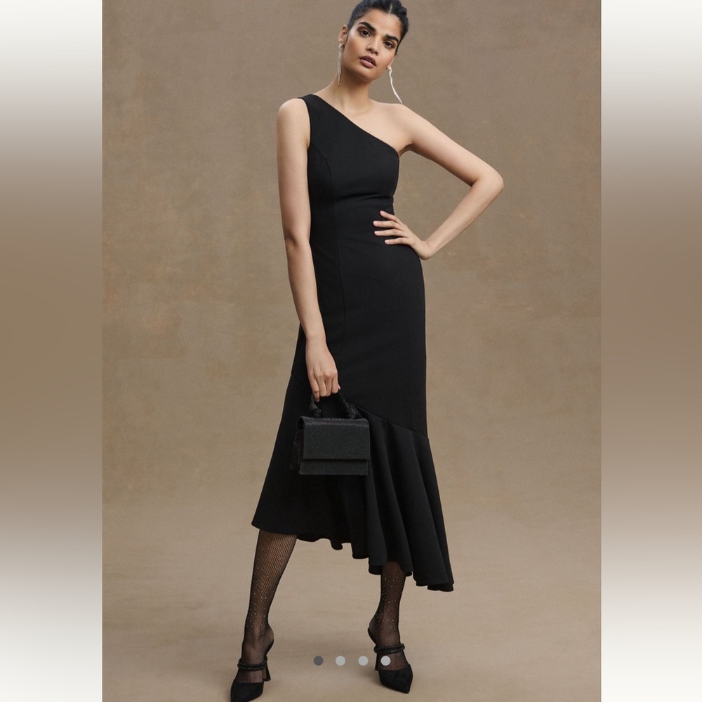BHLDN One Shoulder Ruffle Crepe Midi Dress